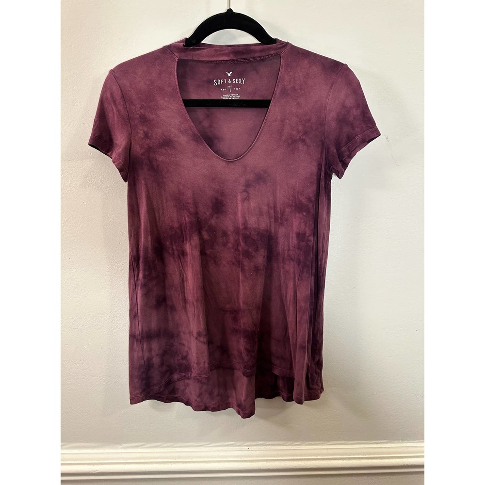 AMERICAN EAGLE womens soft & sexy V-neck t Shirt tie dyed purple size Xsmall
